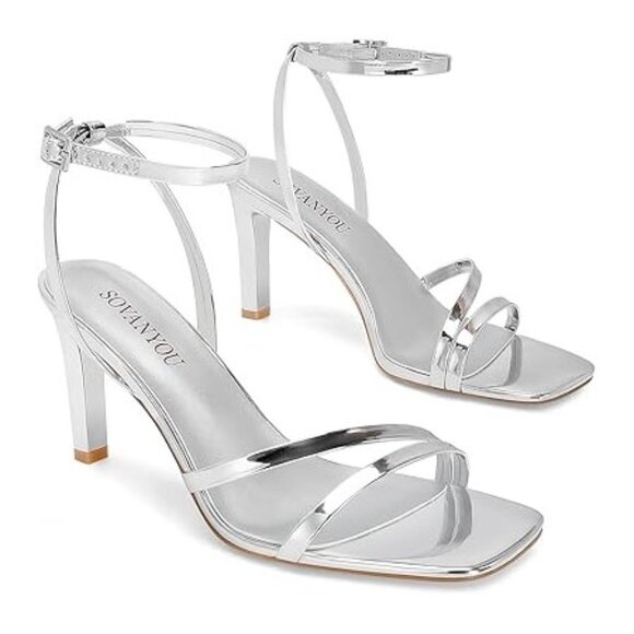 Silver strappy heeled sandals - Picture 2 of 7